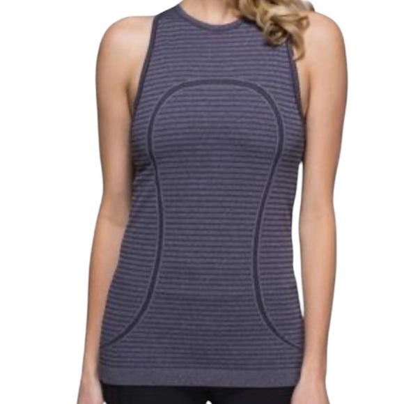 lululemon athletica Tops - Lululemon Run: Swiftly Tech Tank- High Neck Striped Athletic Tank- Size 4